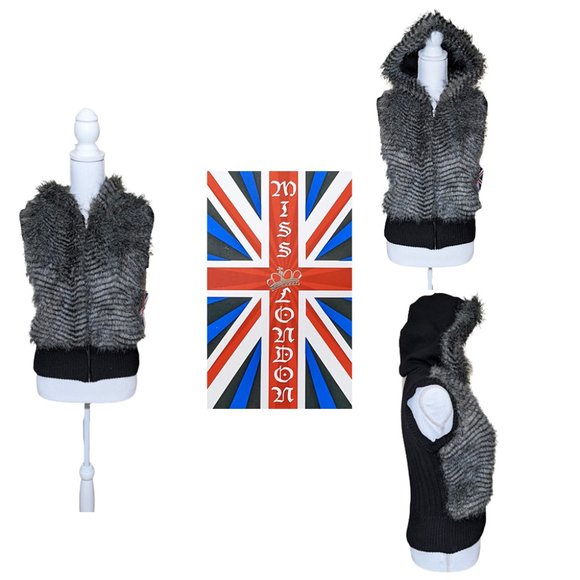 MISS LONDON Faux Fur Vest with Hood NEW - Picture 1 of 8
